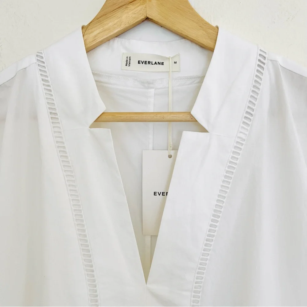NWT Everlane The Lace Trim Caftan Dress Size: Medium Color: White - Picture 11 of 16
